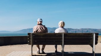 Old Couple enjoying in mountains